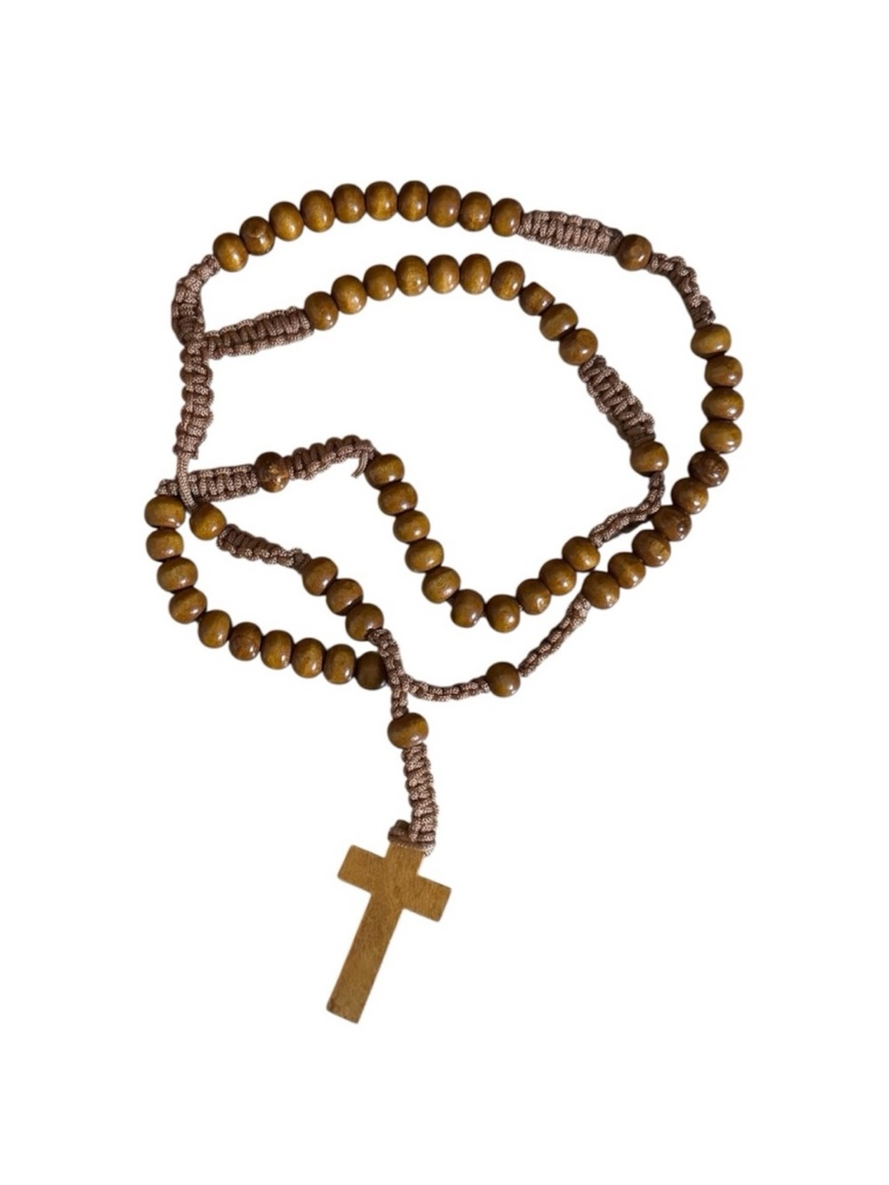 WOODEN PRAYER BEAD ROSARY NECKLACE IN GAUZE BAG